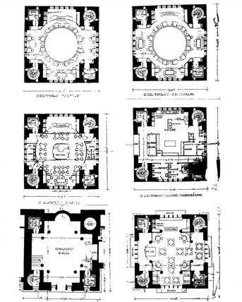 Historical plans of different floors of the tower